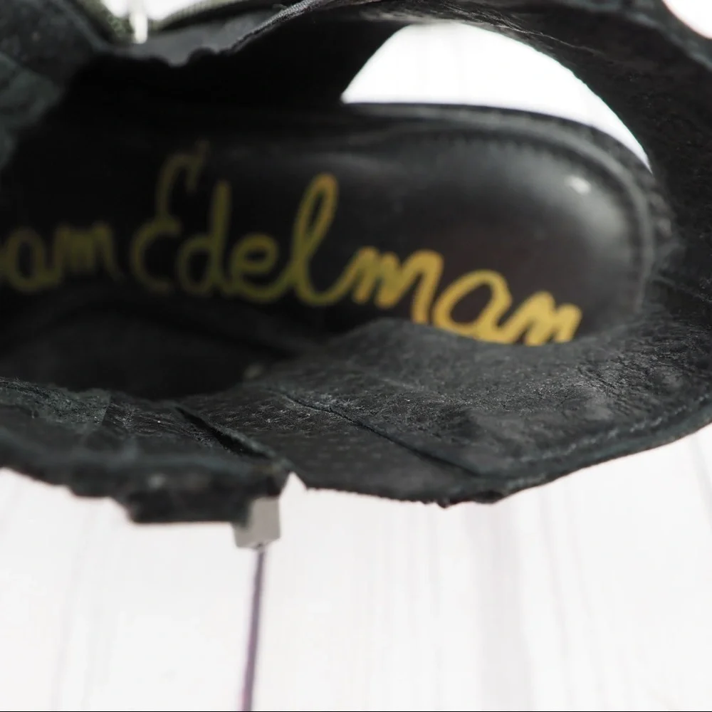 Sam Edelman Cooper 7 black woven leather peeptoe booties